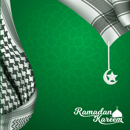 Ramadan Kareem islamic greeting card template wtih morocco pattern and arabic scarf illustrationのイラスト素材