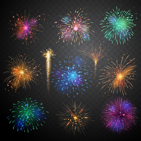 Set of Firework brusting with colorful sparkling Vector illustrationのイラスト素材