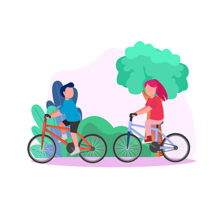 Young Couple Riding Bike Together, Sport Illustration Vectorのイラスト素材