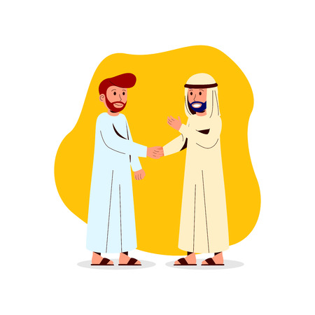 Illustration Two Arabian Man, Shake Hand, Friendship Modern Flat Vector Cartoonのイラスト素材