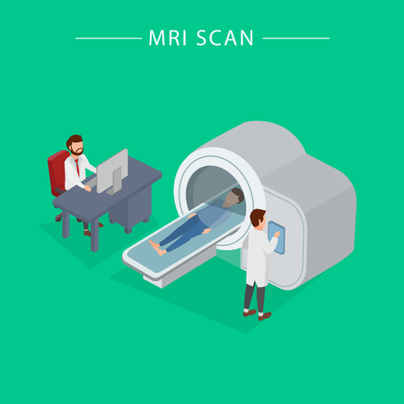 MRI Scan, Magnetic Resonance Imaging for Medical Checked Treatment Isometric Vector Illustrationのイラスト素材