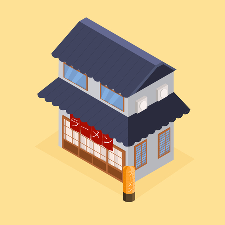 Traditional Japanese Cuisine Ramen Restaurant Vector Isometric Illustrationのイラスト素材