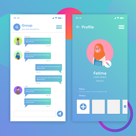 Chat Application UI Template Mobile Design Illustration Vectorのイラスト素材