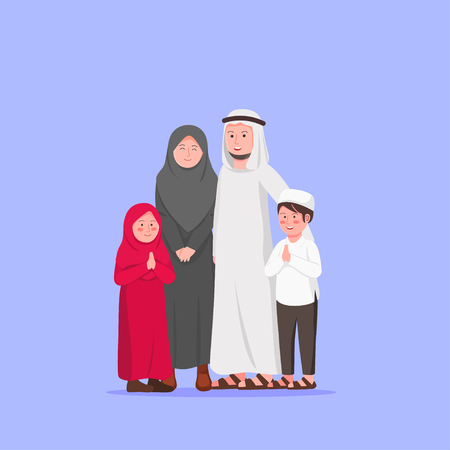 Happy Arabian Muslim Family Cartoon Vector Illustrationのイラスト素材