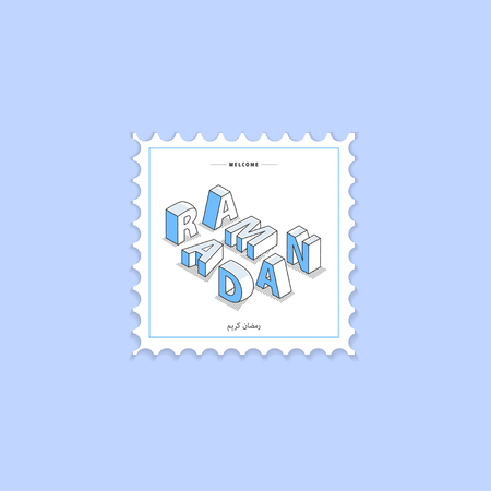 Ramadan Kareem Isometric Typography on Stamp Greeting Card Illustrationのイラスト素材