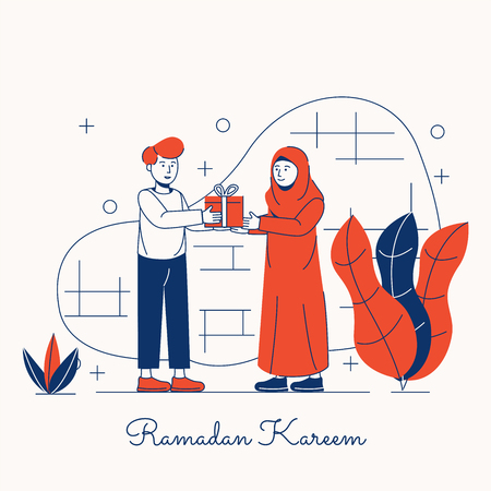 Ramadan Kareem, Alms in Ramadan Month Sharing With Other Illustrationのイラスト素材