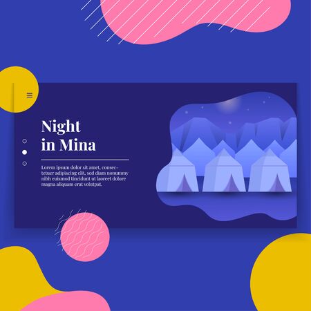 Night in Mina, Hajj Pilgrimage Camp Landing Page Illustrationのイラスト素材