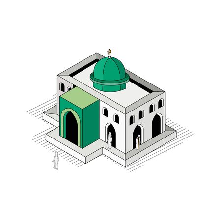 Green Dome Mosque Isometric Flat Outline Illustrationのイラスト素材