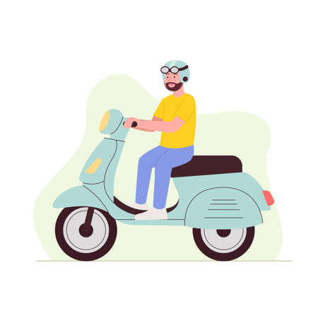 Man Riding Scooter Motor Flat Cartoon Illustrationのイラスト素材