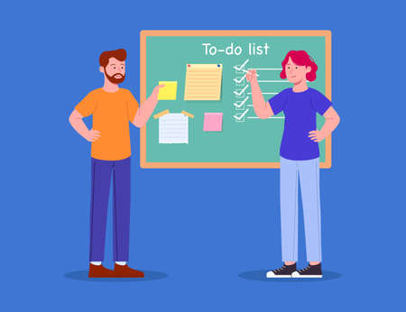 Concept of Man and Woman Collaborating To-do List on Boardのイラスト素材
