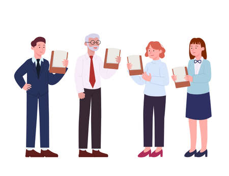 Set of Office Worker Discussion Standing Presentation Flat Illustrationのイラスト素材