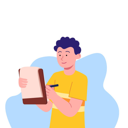 Boy Writing Concept Flat Illustrationのイラスト素材
