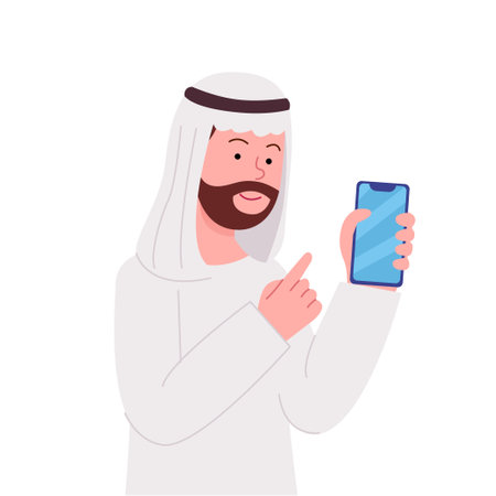Arabian Man Point to Blank Smartphone Flat Illustrationのイラスト素材