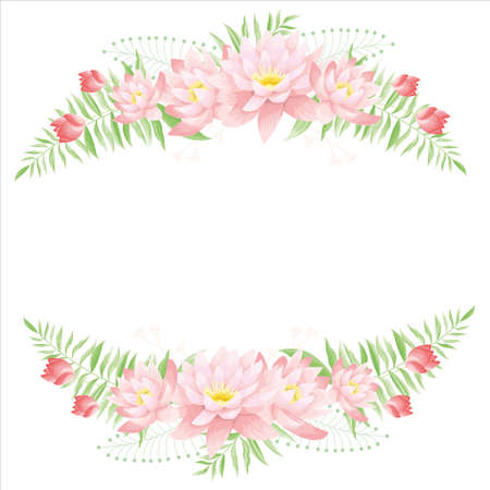 Beautiful curve pink waterlily bouquets for spring season greetings cardのイラスト素材