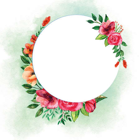 Round bouquets template with floral watercolor set for spring season decorationsのイラスト素材