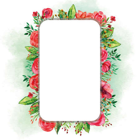 Template for greetings card or invitation card floral watercolor for spring timeのイラスト素材