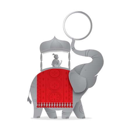 A king or man sitting on a giant elephant with pattern and red carpet as transportation for a journeyのイラスト素材