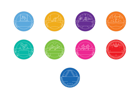 Modern and colorful line and stroke illustration of sports game award medalsのイラスト素材