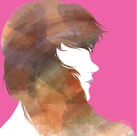 Silhouette of girl with a long curly hair Vector illustration.のイラスト素材