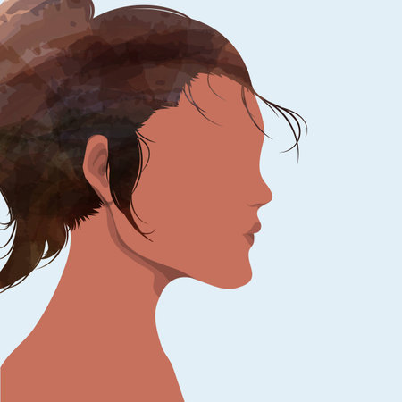 Silhouette of girl with tied of hairのイラスト素材