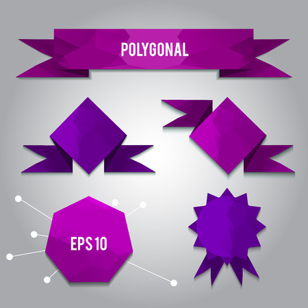 Polygonal banners and ribbons. low poly info graphic elements. Purple and violet design theme.のイラスト素材