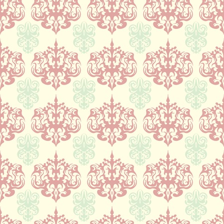 Damask colorful seamless pattern. Pink and green colors design. Excellent background for textile.のイラスト素材