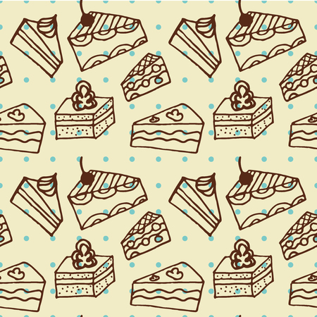 Seamless pattern with cakes illustration. Vector background with dotsのイラスト素材