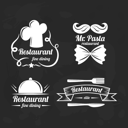 Restaurant logo elements. Set of flat logotypes for restaurants. Vector template for bussiness.のイラスト素材