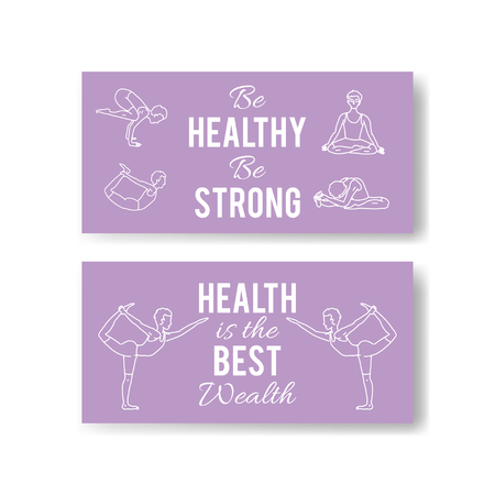 Vector yoga poses banners. Asana illustrations. International yoga day.のイラスト素材