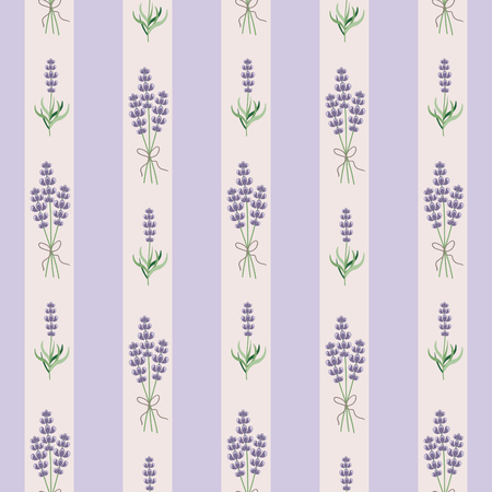 Lavender seamless pattern. Vector illustration. Vertical stripesのイラスト素材