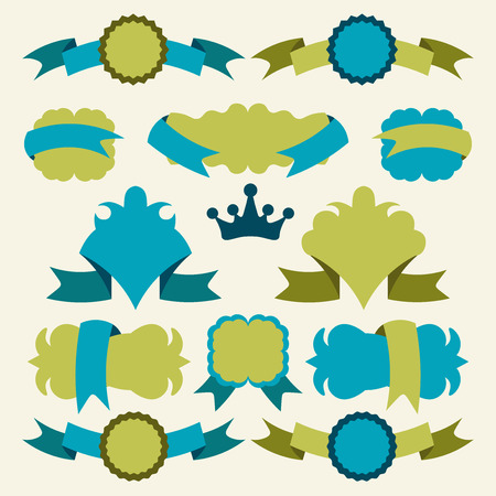 Vector badges and ribbons. Set of flat vintage banners. Royal collection.のイラスト素材