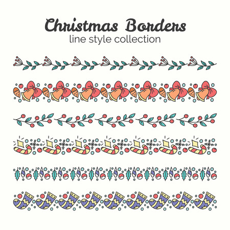 Christmas Borders. Set of Christmas Seamless Ribbons. Vector Line and Decoration. Winter Season Collectionのイラスト素材