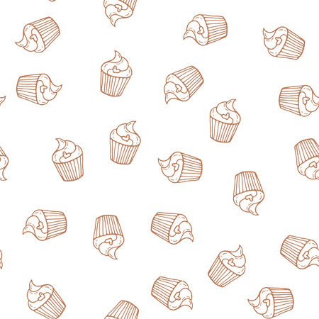 Hand drawn cupcakes seamless pattern. Print for bakery.のイラスト素材