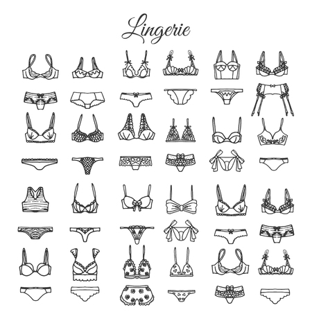 Hand drawn lingerie illustartions. Vector underwear design.のイラスト素材
