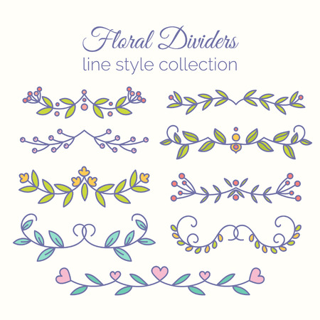 Flourishes. Hand drawn dividers set. Line style decoration.のイラスト素材