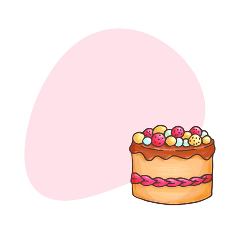 Cake illustration with place for text.Pastry and bakery background. Vector design for baker shop, cafe.のイラスト素材