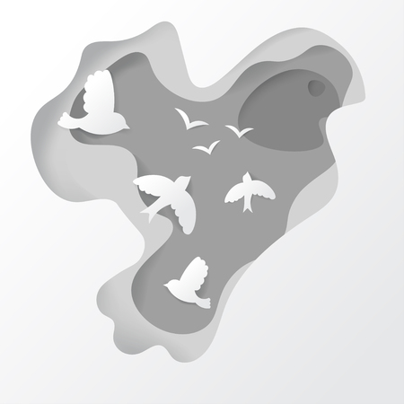 3D abstract background with white paper cut shapes. Bird in cut style shape. Ecology concept. Vector design layout for business presentations 3D abstract background with white paper cut shapes. Bird in cut style shape. Ecology concept. Vector design layout for business presentations