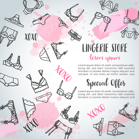 Lingerie horizontal banners Fashion bra and pantie. Web header template Vector illustration Lingeriesのイラスト素材