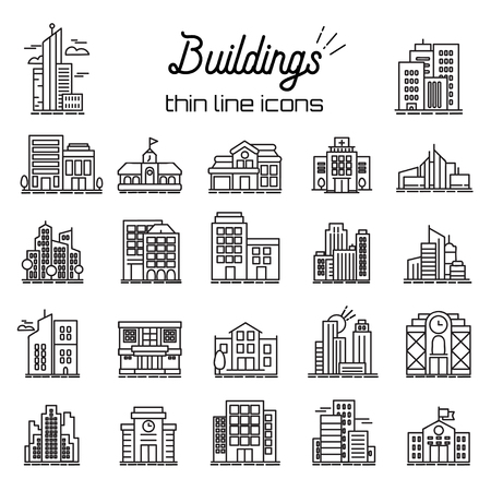 Building icons set. City, Headquarters and Buildings line Vector Iconsのイラスト素材
