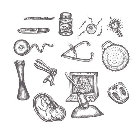 Hand Drawn Pregnancy elements Sketches Setのイラスト素材
