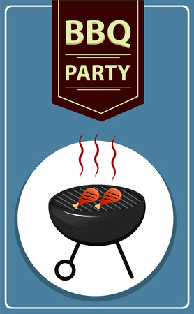 BBQ party grill with fried chicken drumsticksのイラスト素材
