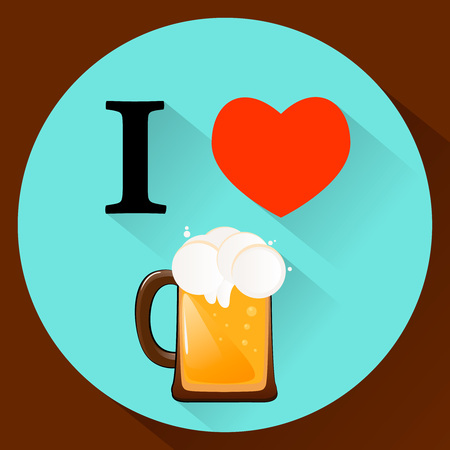 I love beer. Cold fresh drink. Flat style.のイラスト素材