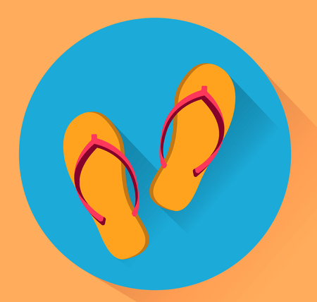 Beach slippers. Flat vector illustration. Yellow and blue coloresのイラスト素材