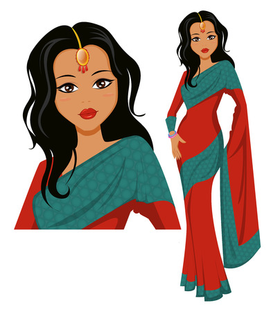 Cute Indian woman wearing a beautiful saree.のイラスト素材