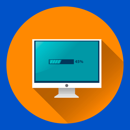 Computer Monitor with loading process flat icon. PC desktop display. Modern style. Cyber Mondayのイラスト素材
