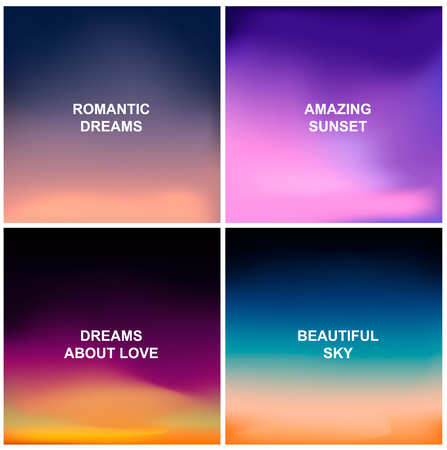 Set of four blurred backgrounds. Sunset and sunrise background. illustrationのイラスト素材
