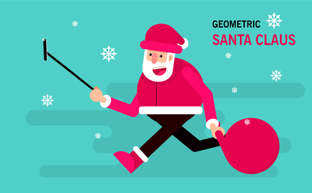 Happy New Year and Merry Christmas, Santa Claus, stylish youth hipster. Geometric people. Simple forms. Cute flat styleのイラスト素材