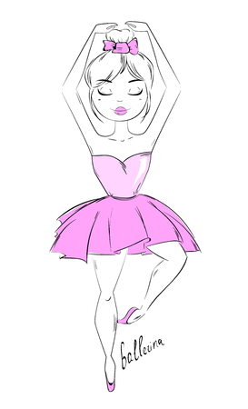 Ballerina. Cute dancer, doodle art for print, poster, greeting card. Vector stockのイラスト素材