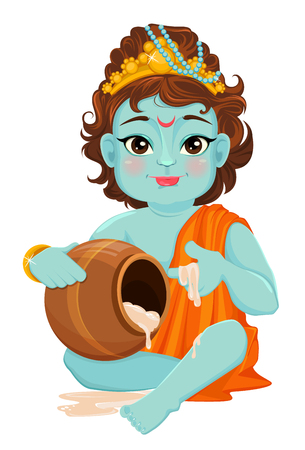 Happy Janmashtami. Celebrating birth of Krishna. Traditional Indian fest. Vector illustrationのイラスト素材