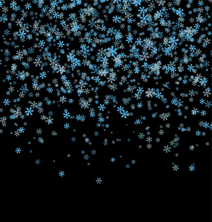 Falling snowflakes on black background. Merry Christmas and Happy New Year pattern. Vector illustration.のイラスト素材